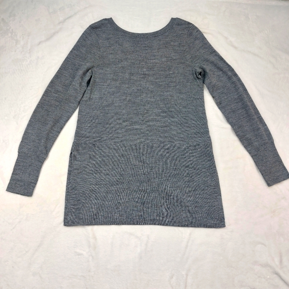 MAX STUDIO WOMEN'S GRAY 100% MERINO WOOL CRISS-CROSS BACK TUNIC SWEATER SIZE S